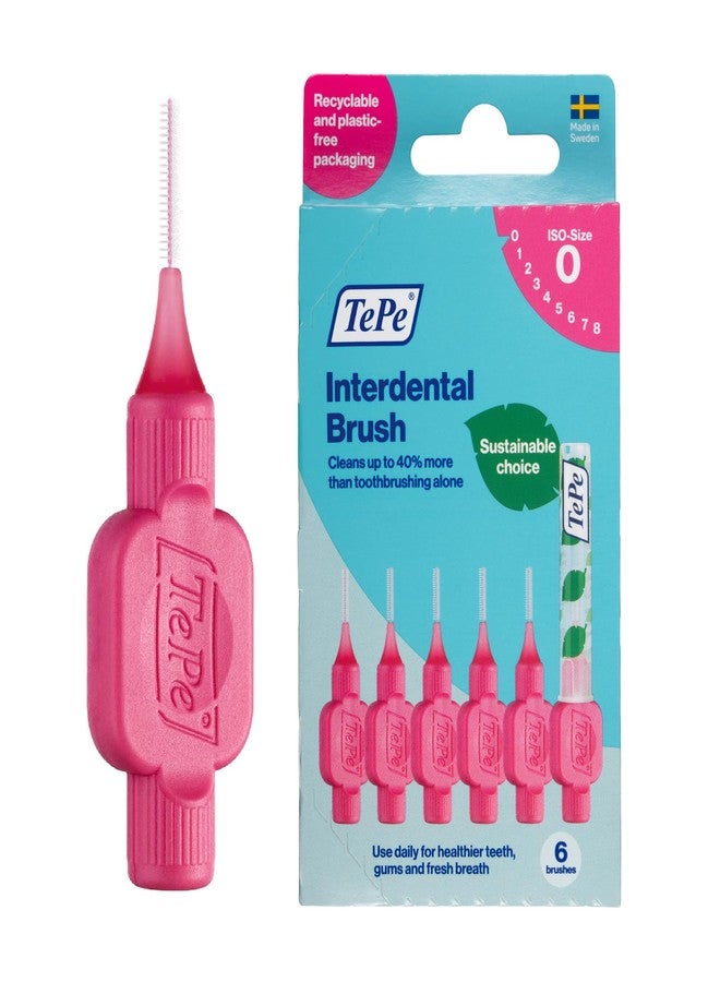 تيبي فرشاة الأسنان بين الأسنان الأصلية من TePe، فرشاة أسنان ناعمة لتنظيف الأسنان، عبوة من 6 قطع، 0.40 مم، للفجوات الصغيرة جدًا/الصغيرة، وردية اللون، مقاس 0 - Image 1